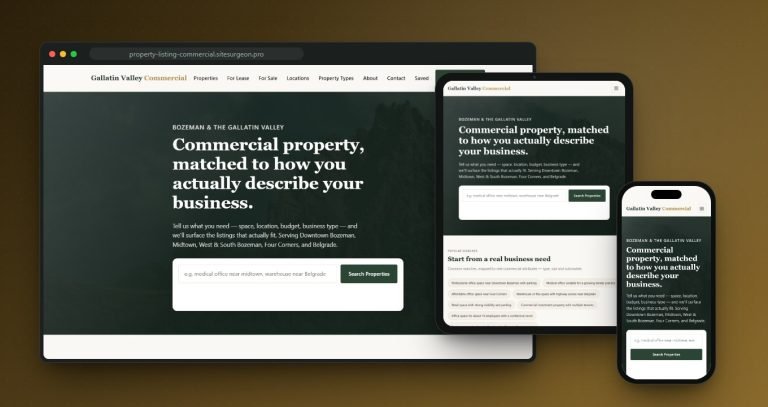 Gallatin Valley Commercial homepage shown on desktop, tablet and phone